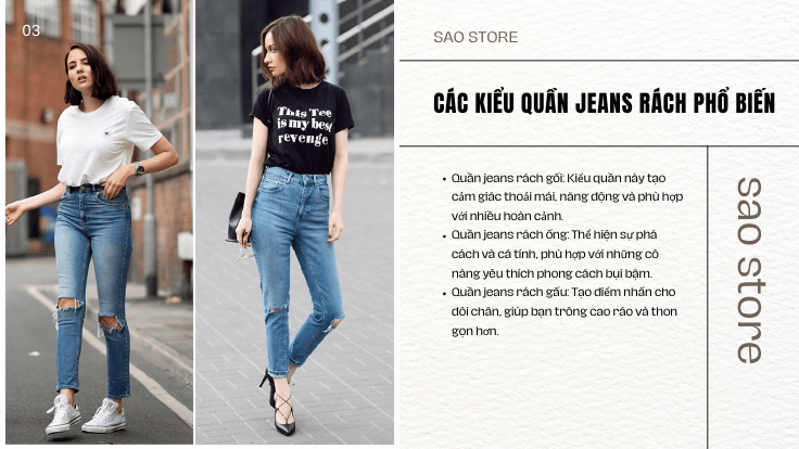 Các kiểu quần jeans rách phổ biến