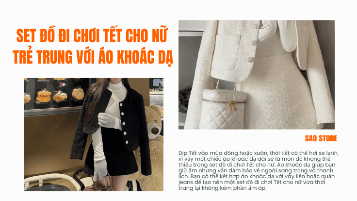 Set đồ đi chơi Tết cho nữ trẻ trung với áo khoác dạ