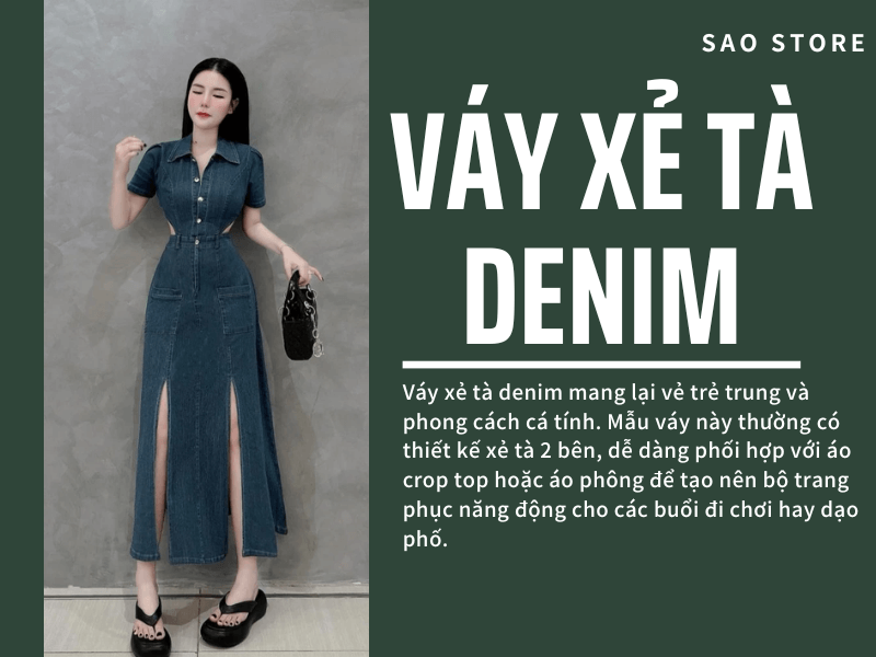 Váy xẻ tà Denim