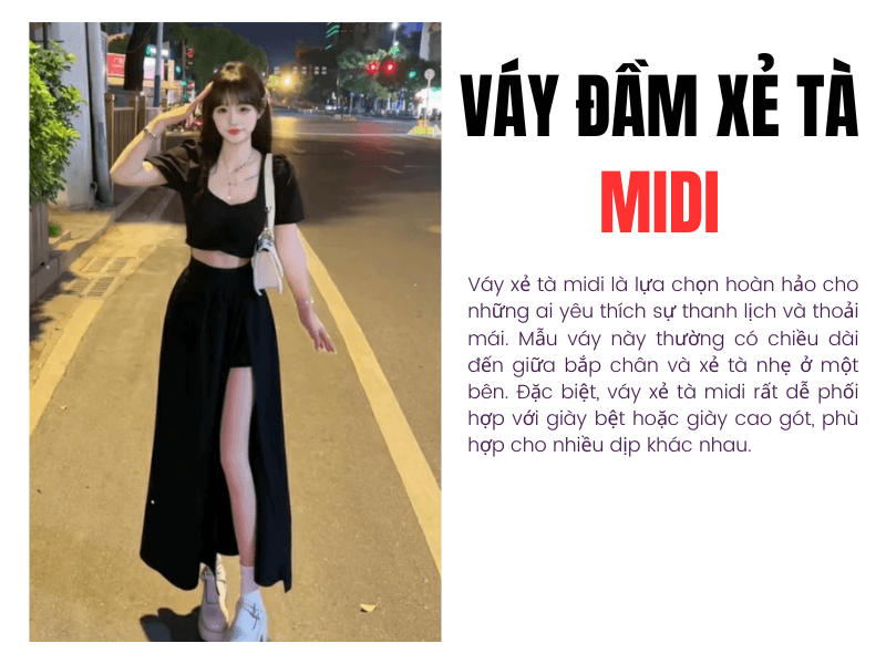 Váy Đầm Xẻ Tà Midi