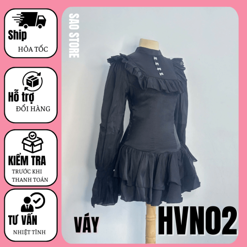 Váy ngắn cổ bèo tay dài thời trang hẹn hò SAO STORE HVN02 phải