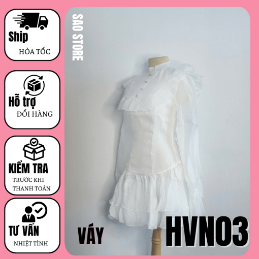 Váy ngắn cổ bèo tay dài thời trang hẹn hò SAO STORE HVN03 trái