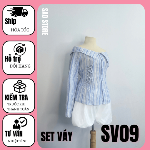 Set chân váy bí phối áo trễ vai SV09 1