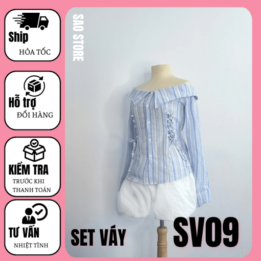 Set chân váy bí phối áo trễ vai SV09 3