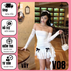 Váy body cup ngực đính nơ V08 Trắng 2