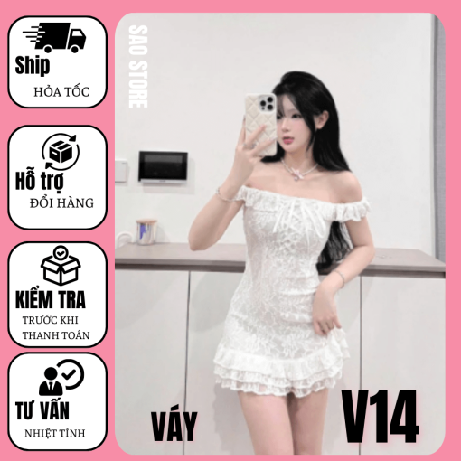 Váy đi chơi ren ngắn 2 dây trễ vai V14 2