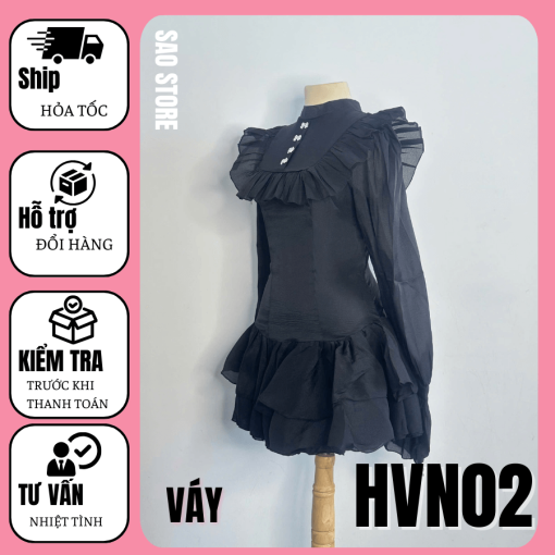 Váy ngắn cổ bèo tay dài thời trang hẹn hò SAO STORE HVN02 trái