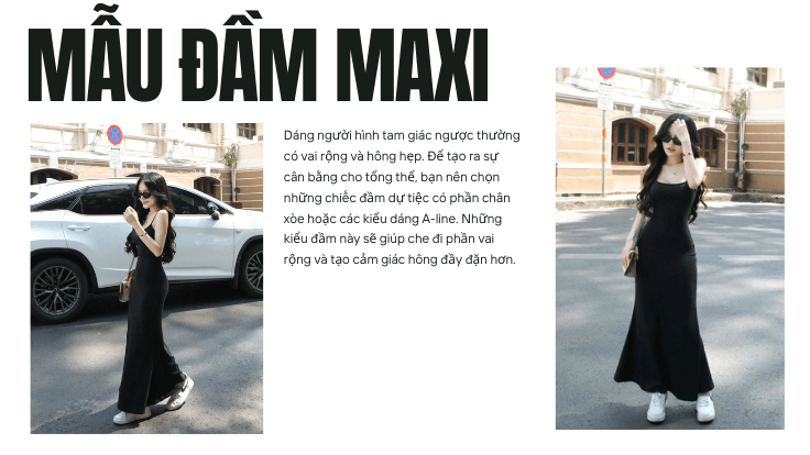 Đầm maxi phù hợp với dáng Người Hình Tam Giác Ngược