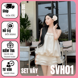Set hẹn hò áo tơ dáng bí tiểu thư cúp ngực SVH01