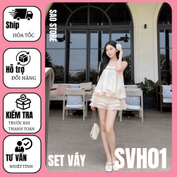 Set hẹn hò áo tơ dáng bí tiểu thư cúp ngực SVH01
