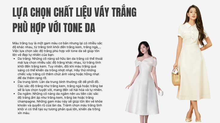 Lựa chọn chất liệu váy trắng phù hợp với tone da